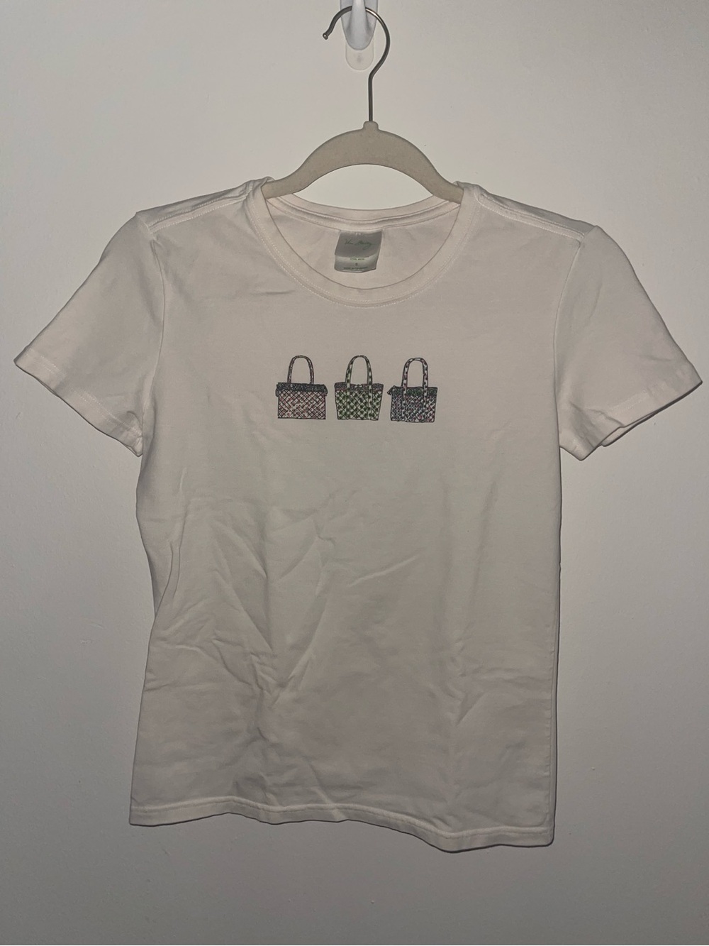Vera Bradley White Tee with Pink, Green and Black Mini Bag Graphics
